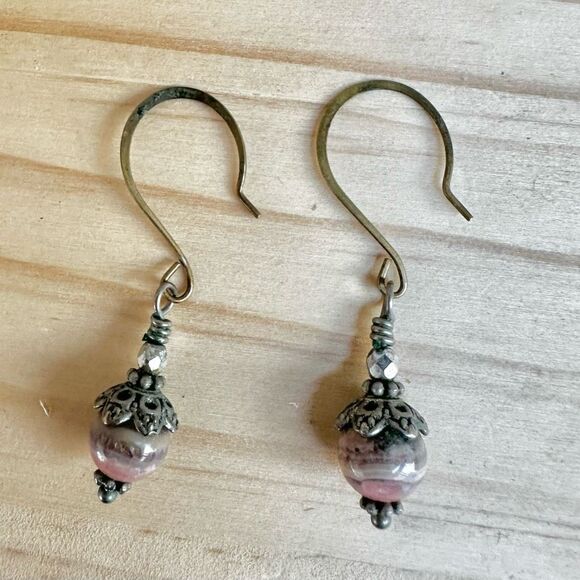 Rhodochrosite Beaded Dangle Earrings - Picture 3 of 9